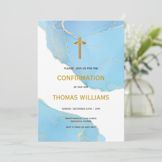 Bevestiging van blauwe en gouden jongen kaart (Staand voorkant)