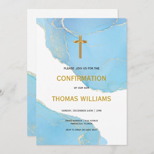 Bevestiging van blauwe en gouden jongen kaart (Voorkant / Achterkant)