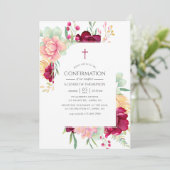 Bevestiging van Bourgogne en Blush Floral Kaart (Staand voorkant)