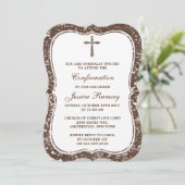 Bevestiging van bruine Glitter Cross Heilige Commu Kaart (Staand voorkant)