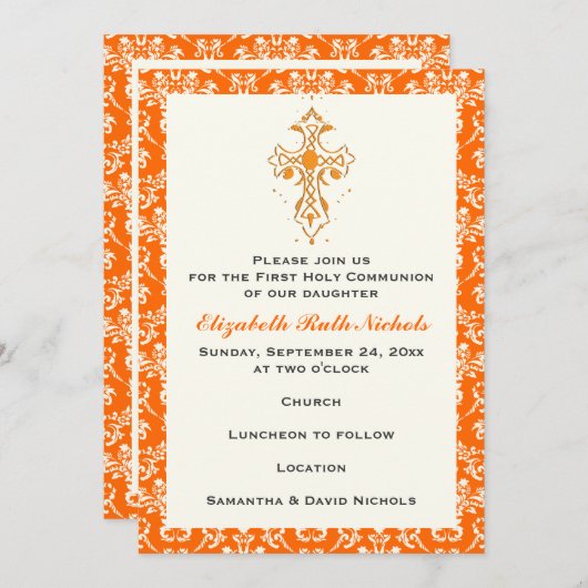 Bevestiging van Damask First Heilige Communion Bap Kaart (Voorkant / Achterkant)