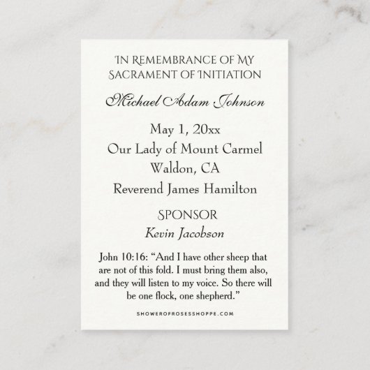 Bevestiging van de initiatie Jezus Baptisme Informatiekaartje (Achterkant)