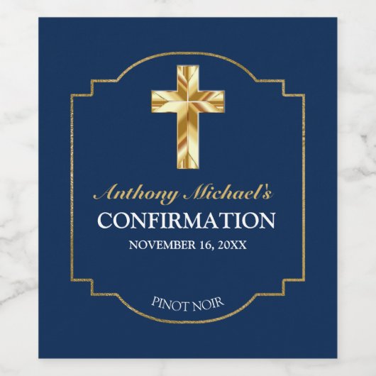 Bevestiging van de legante marineblauw gouden jong wijn etiket (Enkel label)