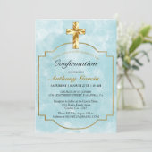 Bevestiging van Elegant Blue Gold Cross-Boys Kaart (Staand voorkant)