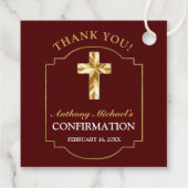 Bevestiging van Elegant Burgundy Gold Cross Boys Bedankjes Labels (Achterkant)