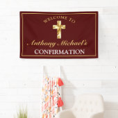 Bevestiging van Elegant Gold Cross Burgundy Boys Spandoek (Insitu)