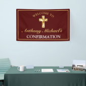 Bevestiging van Elegant Gold Cross Burgundy Boys Spandoek (Beurs)