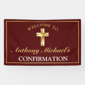 Bevestiging van Elegant Gold Cross Burgundy Boys Spandoek (Horizontaal)