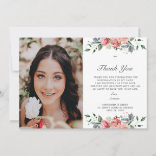 Bevestiging van Elegant Pink Floral Girl met foto Bedankkaart