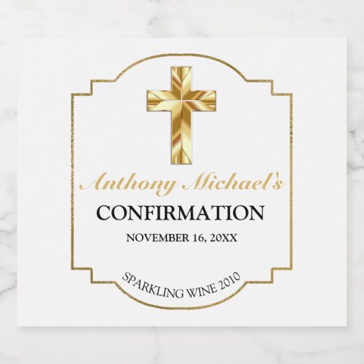 Bevestiging van Elegant White Gold Cross Boy Sparkling Wijnetiket (Enkel label)