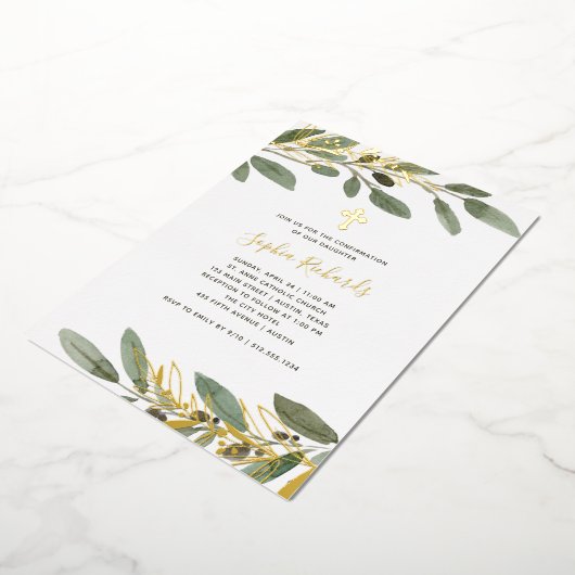Bevestiging van goudolie en olijfbladeren folie uitnodiging (Gedraaid)