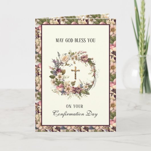 Bevestiging van heiligdom Religieuze Floral Wreate Feestdagen Kaart (Voorkant)