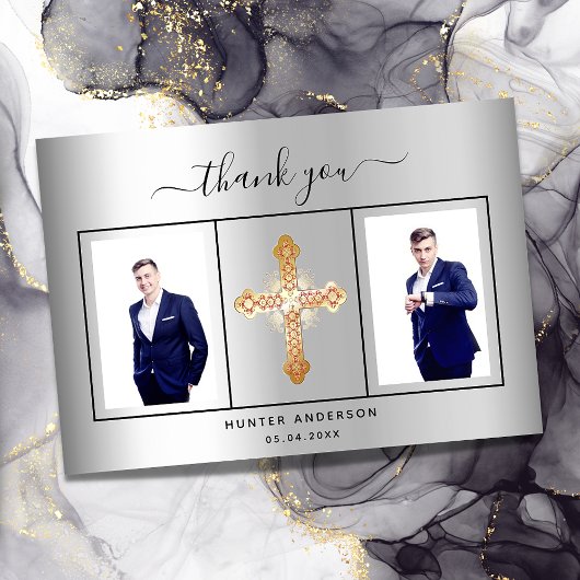 Bevestiging van het zilveren fotoscript bedankkaart