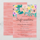 Bevestiging van  koraalgeel-Floral-Waterverf Kaart (Voorkant / Achterkant)