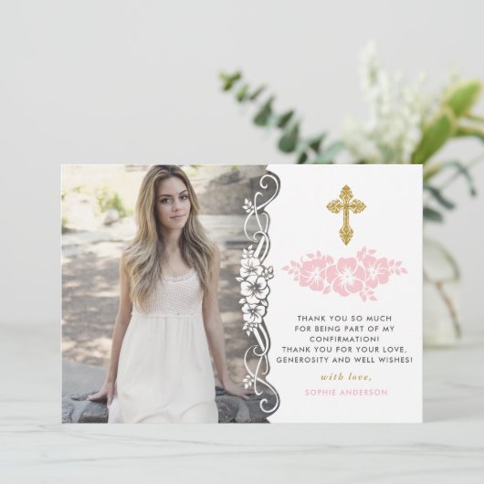 Bevestiging van legante gouden en roze vlindermeis bedankkaart (Staand voorkant)