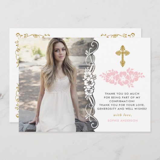 Bevestiging van legante gouden en roze vlindermeis bedankkaart (Voorkant / Achterkant)