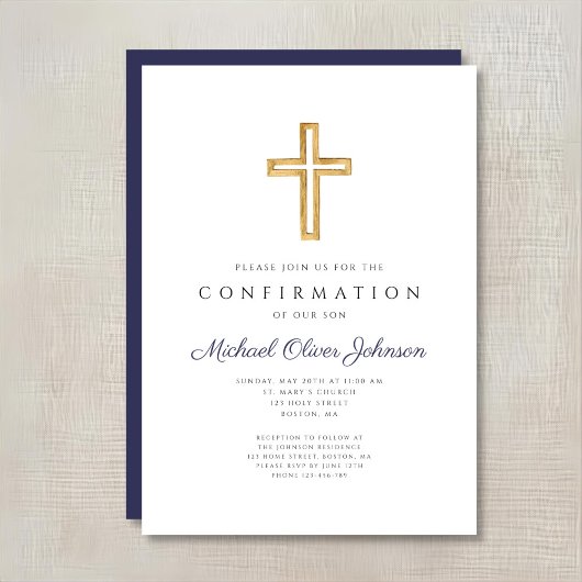 Bevestiging van Navy Blue Religious Cross Boy Kaart