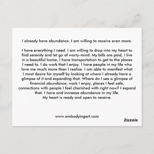 Bevestiging van overvloed briefkaart (Achterkant)