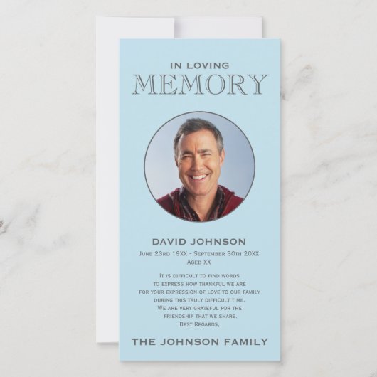 Bevestiging van Pastel Blue Memorial Family Bedankkaart (Voorkant)