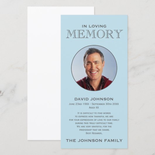 Bevestiging van Pastel Blue Memorial Family Bedankkaart (Voorkant / Achterkant)