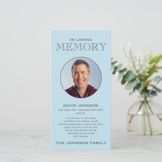 Bevestiging van Pastel Blue Memorial Family Bedankkaart (Staand voorkant)