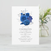 Bevestiging van Royal Blue en Silver Floral Kaart (Staand voorkant)