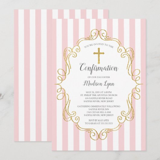 Bevestiging van roze en gouden Lijsten meisjes Kaart (Voorkant / Achterkant)