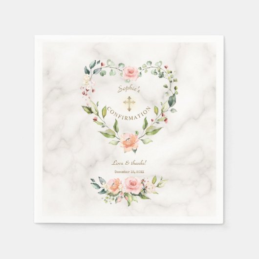 Bevestiging van roze Floral Heart Gold Marble Girl Servet (Voorkant)