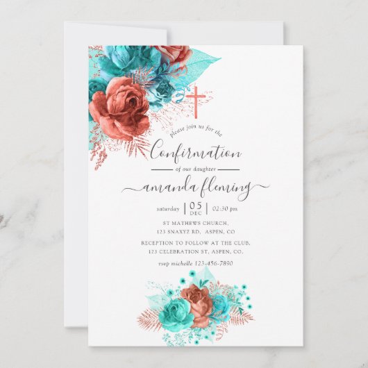 Bevestiging van turquoise en koraalse Waterverf Kaart (Voorkant)