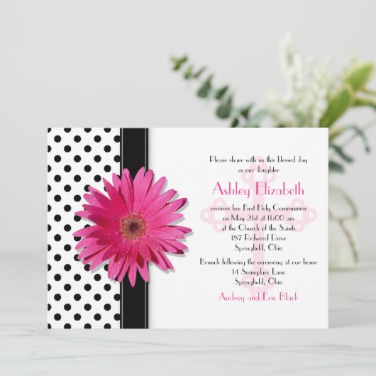 Bevestiging van zwarte en witte poka Dot Daisy Kaart (Staand voorkant)