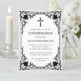 Bevestiging Vintage Zwart & Wit Religieus Kruis Kaart