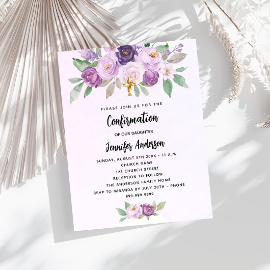 Bevestiging violette bloemen budget uitnodiging flyer