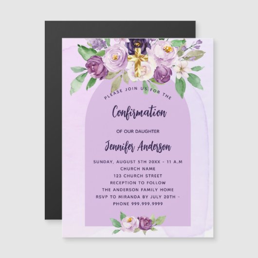 Bevestiging violette paarse bloemen cross luxe magnetische uitnodiging (Voorkant / Achterkant)