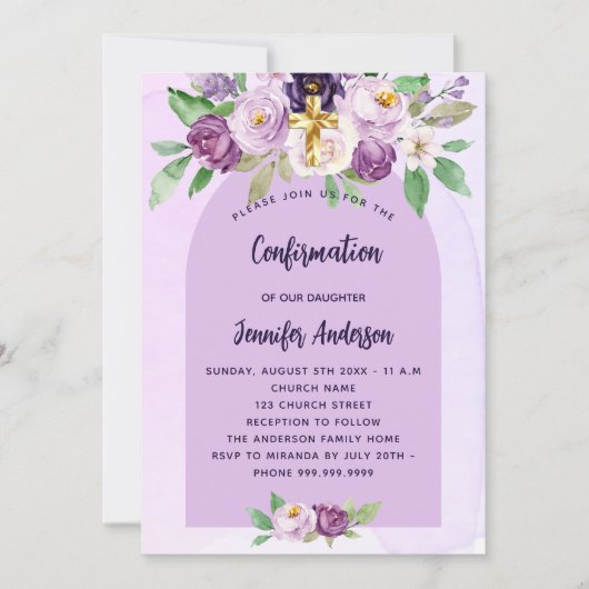 Bevestiging violette paarse bloemen kruis meisje kaart (Voorkant)