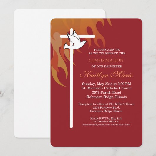 Bevestiging voor Dochter Kruisduif op Rood Kaart (Voorkant / Achterkant)