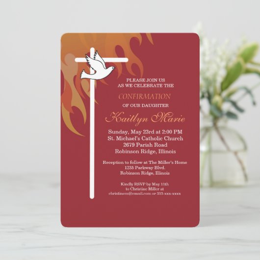 Bevestiging voor Dochter Kruisduif op Rood Kaart (Staand voorkant)