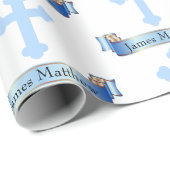 Bevestiging voor doop Jongensnaam Blauw Kruis Cadeaupapier (Rol Hoek)