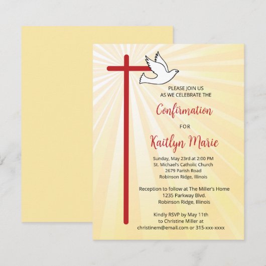 Bevestiging voor een Girls Cross Dove Gold Rays Kaart (Voorkant / Achterkant)