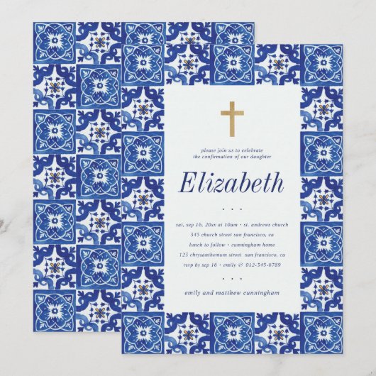 Bevestiging voor haar blauwe mediterrane tegels kaart (Voorkant / Achterkant)