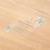 Bevestiging voor Him Modern Foliage Gold Cross Acryl Uitnodigingen (Laagn)