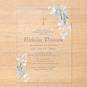 Bevestiging voor Him Modern Foliage Gold Cross Acryl Uitnodigingen (Voorkant)