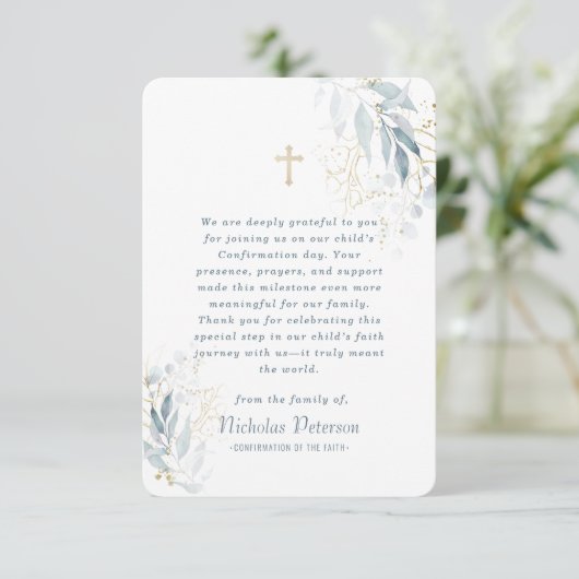 Bevestiging voor Modern Foliage Gold Cross Bedankkaart (Staand voorkant)