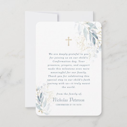 Bevestiging voor Modern Foliage Gold Cross Bedankkaart (Voorkant)