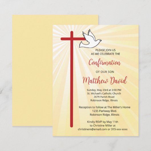 Bevestiging voor Son Cross Dove Gold Rays Kaart (Voorkant / Achterkant)