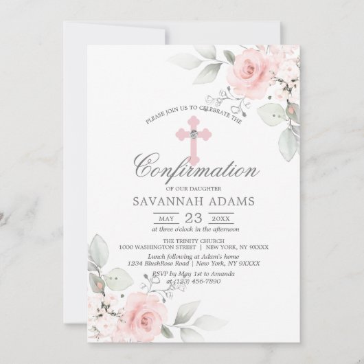 Bevestiging Waterverf Roze Roze Roze Meisjesuitnod Kaart (Voorkant)