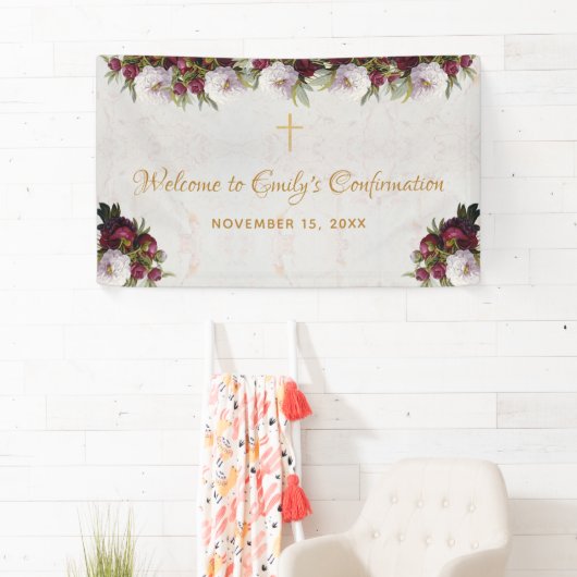 Bevestiging Welkom Bourgondische pioenroos Marmere Spandoek (Insitu)