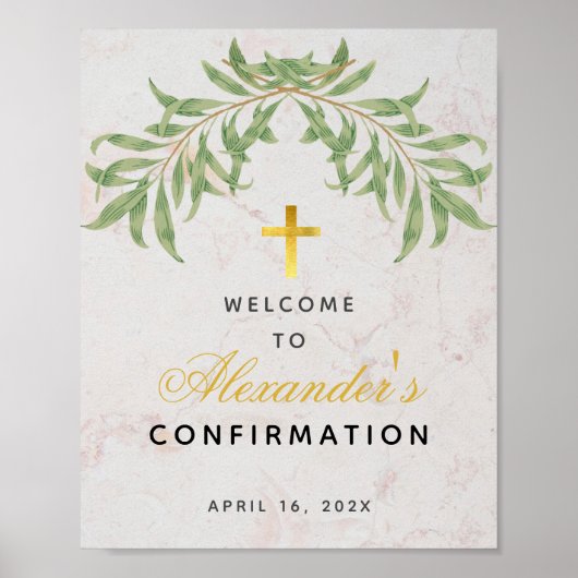 Bevestiging Welkom Greenery Gold Cross Marble Poster (Voorkant)