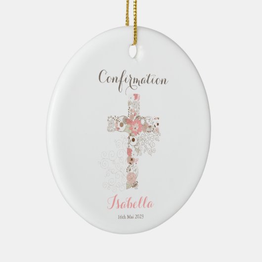 Bevestiging wit floraal kruis keramisch ornament (Rechts)