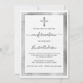 Bevestiging wit zilveren kruis luxe kaart (Voorkant)