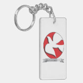 Bevestiging Witte duif op Rode Cirkel Sleutelhanger (Voorkant Links)